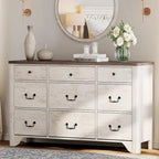 53.5 Wide Farmhouse White Dresser TV Stand with Curved Edge Design and Wide Chests of Drawers