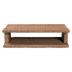 Handwoven Seagrass Coffee Table with Open Shelf - Rectangular Wicker Center Table for Living Room, Coastal Boho Style