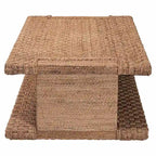 Handwoven Seagrass Coffee Table with Open Shelf - Rectangular Wicker Center Table for Living Room, Coastal Boho Style
