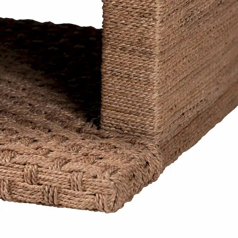 Handwoven Seagrass Coffee Table with Open Shelf - Rectangular Wicker Center Table for Living Room, Coastal Boho Style