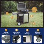 Universal Rolling Prep Cart for Portable Outdoor Griddle and Grills, Black - 52.8