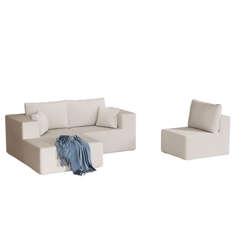 108.3 Corduroy L-Shaped Modular Cloud Sofa with Chaise Lounge
