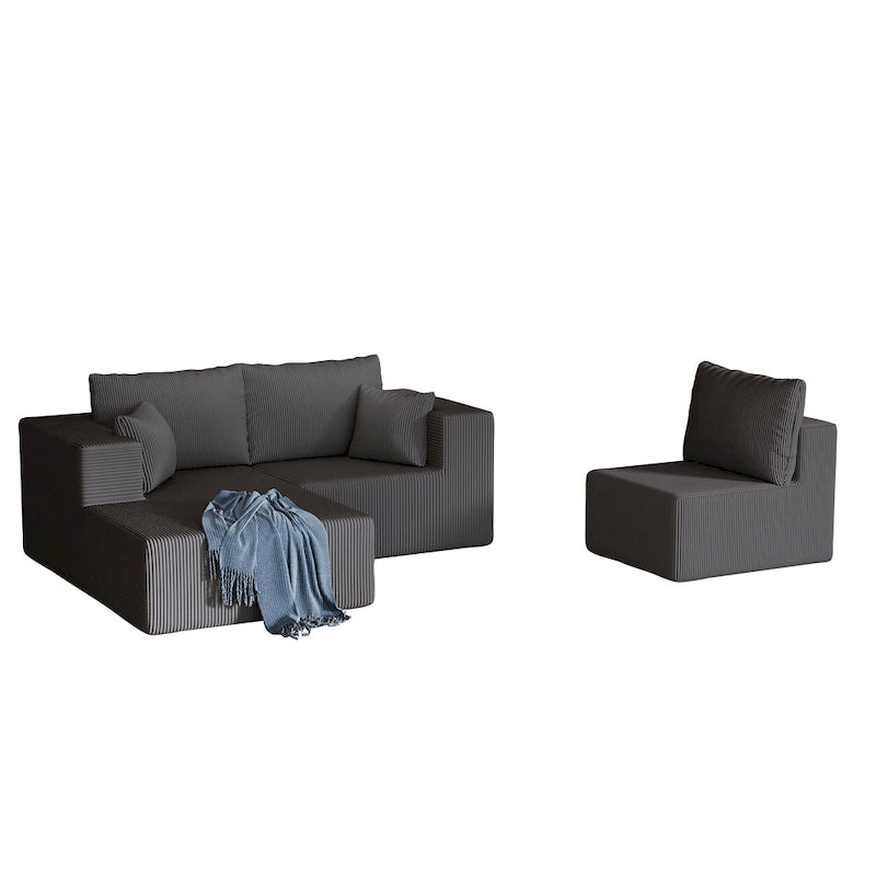 108.3 Corduroy L-Shaped Modular Cloud Sofa with Chaise Lounge