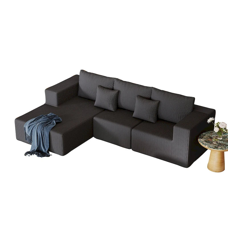 108.3 Corduroy L-Shaped Modular Cloud Sofa with Chaise Lounge