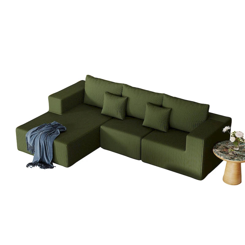 108.3 Corduroy L-Shaped Modular Cloud Sofa with Chaise Lounge