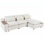 Beige 109.8 L-Shaped 3-Seat Sofa with Storage Compartments