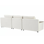 Beige 109.8 L-Shaped 3-Seat Sofa with Storage Compartments