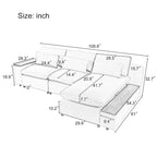Beige 109.8 L-Shaped 3-Seat Sofa with Storage Compartments
