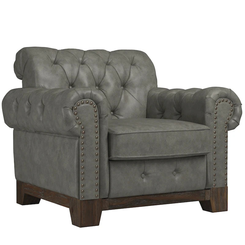 Greenwich Tufted Scroll Arm Nailhead Chesterfield Chair