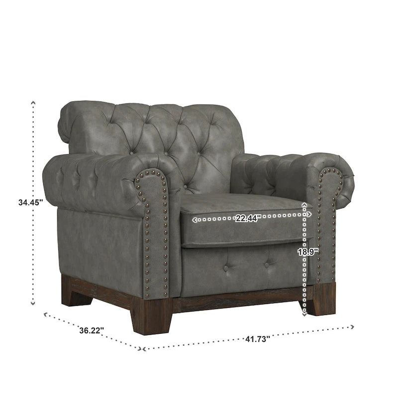 Greenwich Tufted Scroll Arm Nailhead Chesterfield Chair