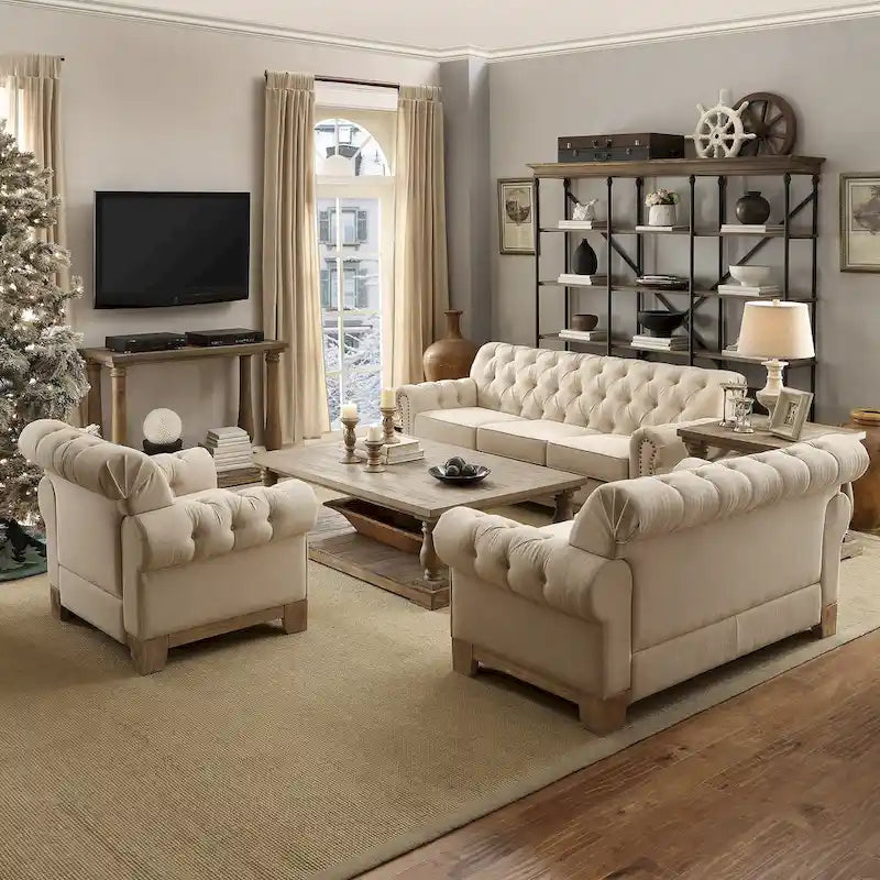 Greenwich Tufted Scroll Arm Nailhead Chesterfield Chair