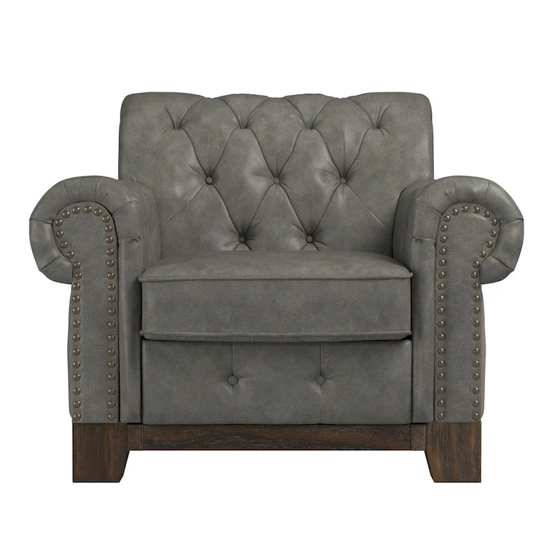 Greenwich Tufted Scroll Arm Nailhead Chesterfield Chair
