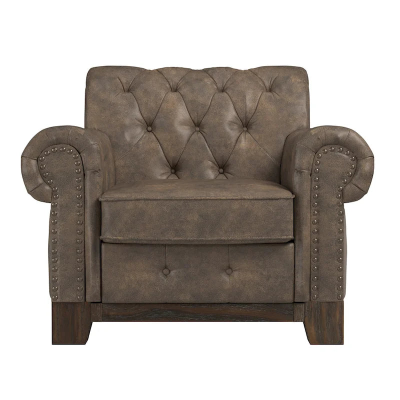 Greenwich Tufted Scroll Arm Nailhead Chesterfield Chair