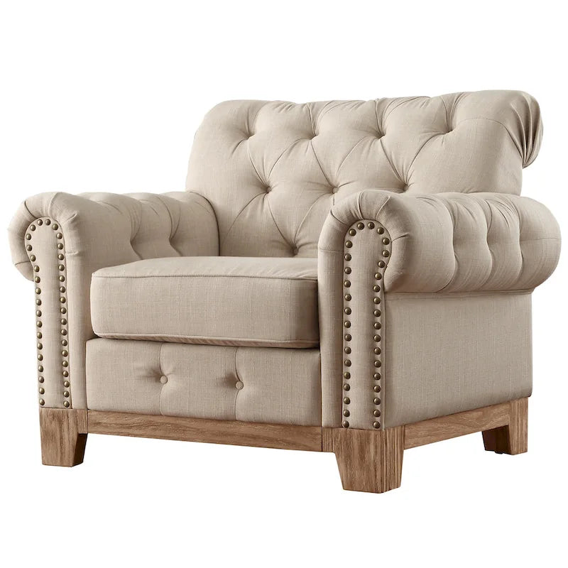 Greenwich Tufted Scroll Arm Nailhead Chesterfield Chair