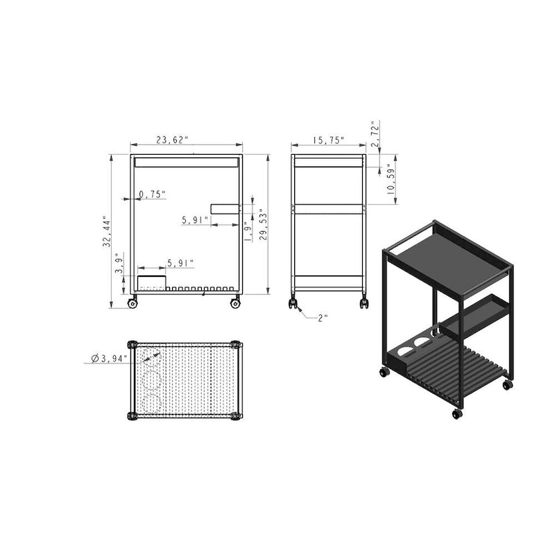 Contemporary All Metal Tea Cart