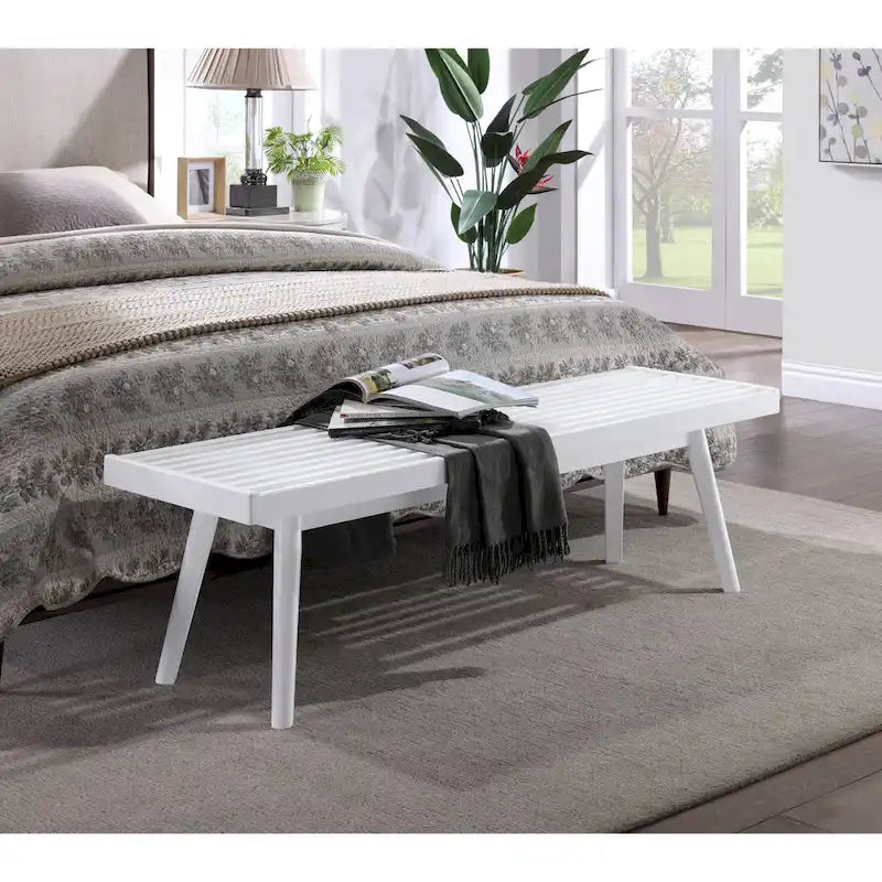 Larwich Solid Wood Slatted Bench, White - 56.30W x 16.50D x 17.50H