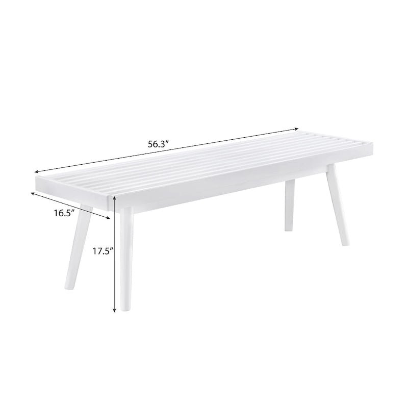 Larwich Solid Wood Slatted Bench, White - 56.30W x 16.50D x 17.50H
