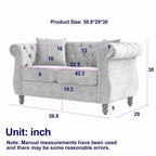 58.8 Chesterfield Sofa Black Velvet for Living Room, 2 Seater Sofa Tufted Couch with Rolled Arms and Nailhead for Living Room,