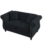 58.8 Chesterfield Sofa Black Velvet for Living Room, 2 Seater Sofa Tufted Couch with Rolled Arms and Nailhead for Living Room,