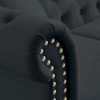 58.8 Chesterfield Sofa Black Velvet for Living Room, 2 Seater Sofa Tufted Couch with Rolled Arms and Nailhead for Living Room,