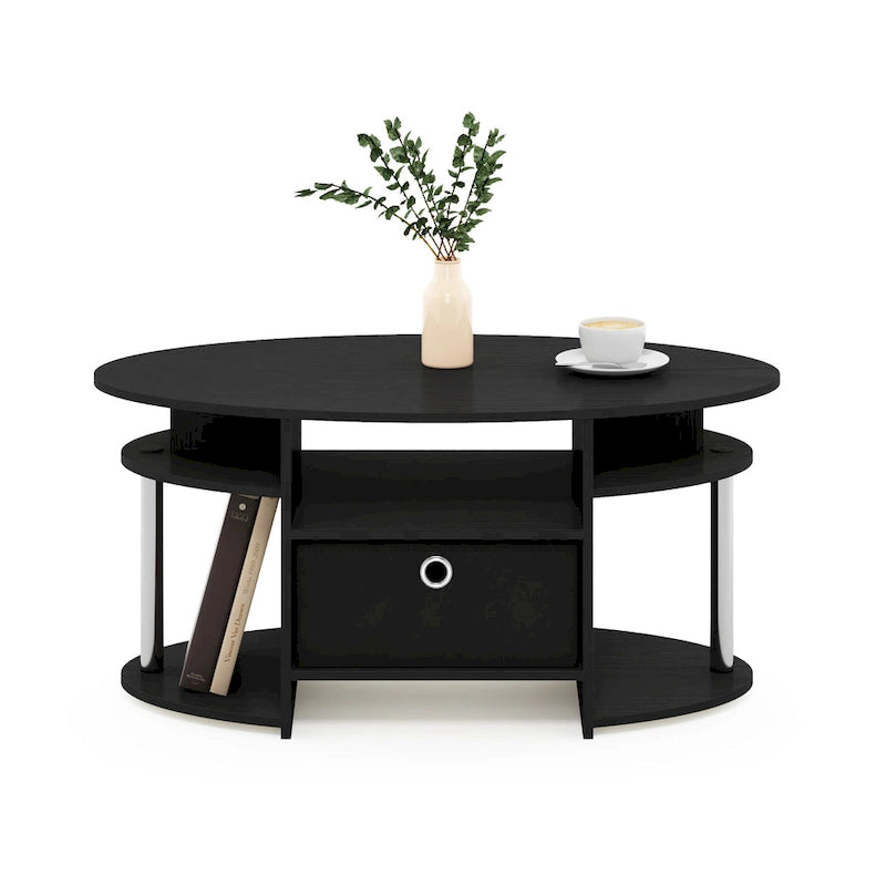 JAYA Simple Design Oval Coffee Table with Bin
