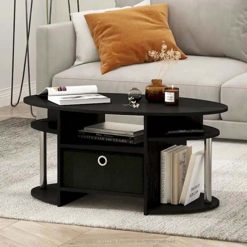 JAYA Simple Design Oval Coffee Table with Bin