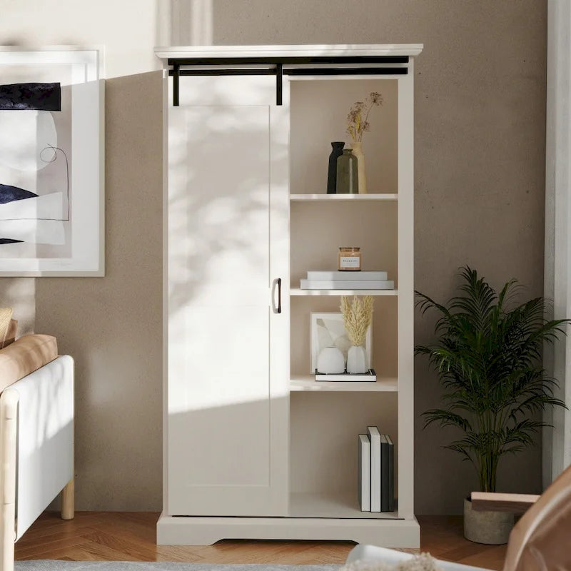 Farmhouse Storage Cabinet with Adjustable Shelves and Sliding Barn Door - 16.75D x 36.25W x 68H