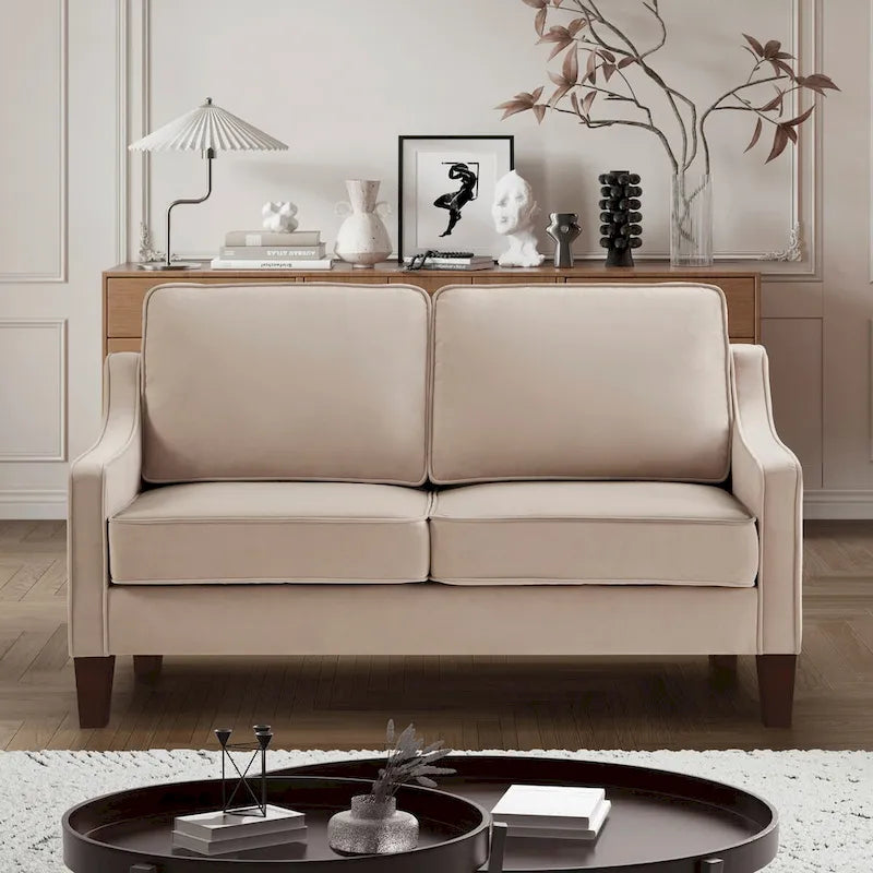 Modern Loveseat Sofa for Living Room Upholstered Velvet Small Couch - 51.5L x 29 W x 34.25 H , Seat height: 18