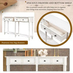 Pine Wood and MDF Styled Console Sofa Easy Assembly with Two Storage Drawers and Bottom Shelf for Living Room, Entryway