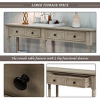 Pine Wood and MDF Styled Console Sofa Easy Assembly with Two Storage Drawers and Bottom Shelf for Living Room, Entryway