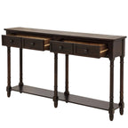 Pine Wood and MDF Styled Console Sofa Easy Assembly with Two Storage Drawers and Bottom Shelf for Living Room, Entryway