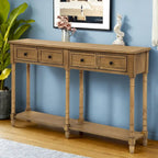 Pine Wood and MDF Styled Console Sofa Easy Assembly with Two Storage Drawers and Bottom Shelf for Living Room, Entryway