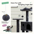 54in Cat Tree, Indoor Cat High-rise Multi-story Tower, Pet Playroom With Large Apartment