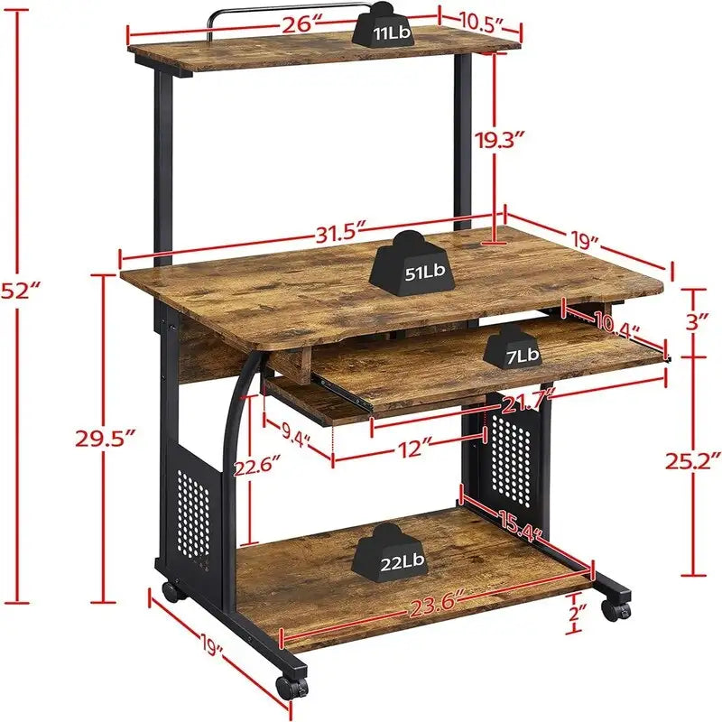 3 Tier Computer Desk with Printer Shelf