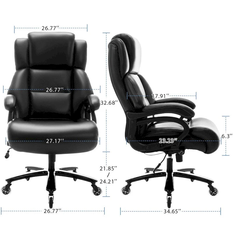 Black Adjustable Lumbar Support Metal Base High Back Office Chair with Wheels
